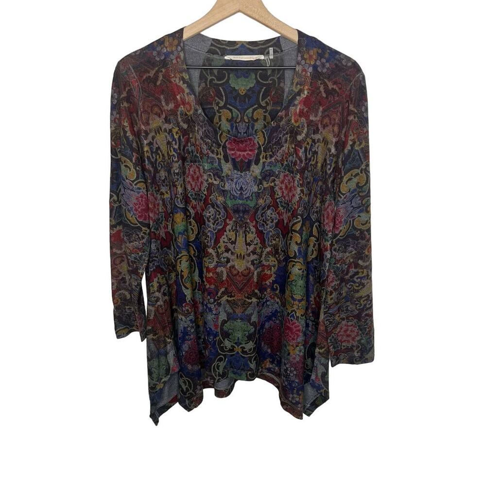SOFT SURROUNDINGS Women's Pet L Poppy Feild Printed Dark Floral Tunic Top